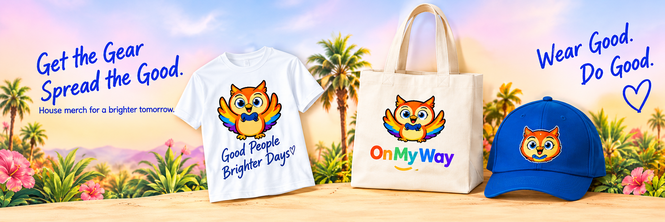 Get the gear, spread the good — shop On My Way merch.